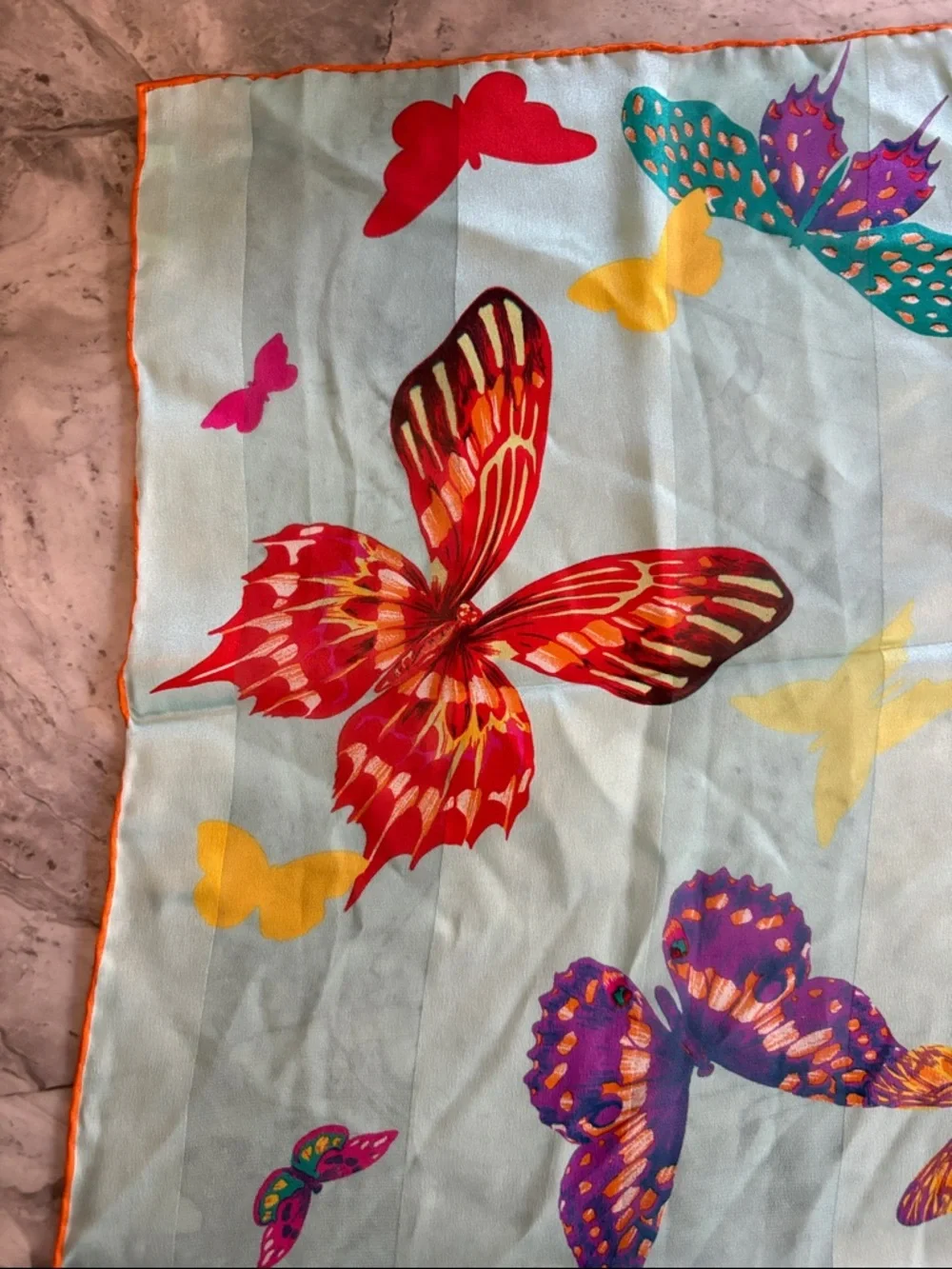 Vintage Chopard Chiffon Silk Scarf with Multi-Color Butterfly Motif